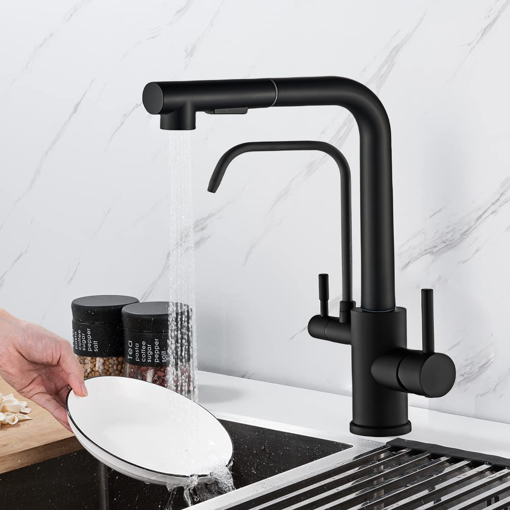 Torneira Pia Cozinha Gourmet Bancada Com Saída De Filtro Cor Fosco Preto Yesop em Oferta na Shopee