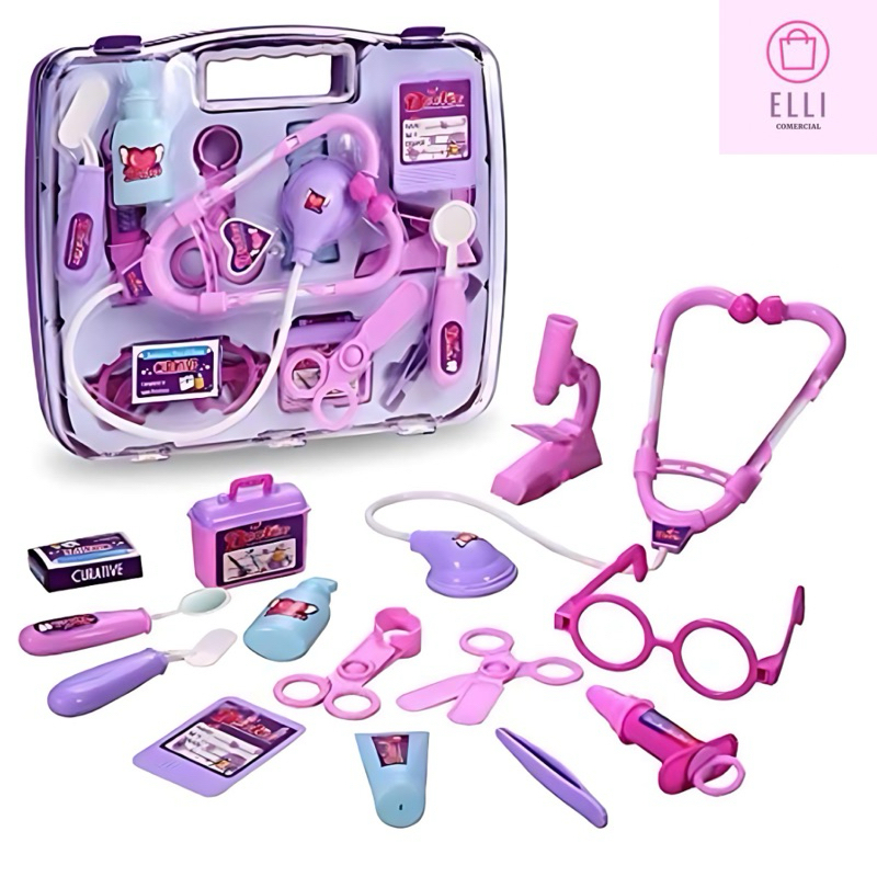 Kit Médica Maleta, Infantil, Educativo, Divertido, Brinquedo Menina, Mini Doutora, Rosa 14...