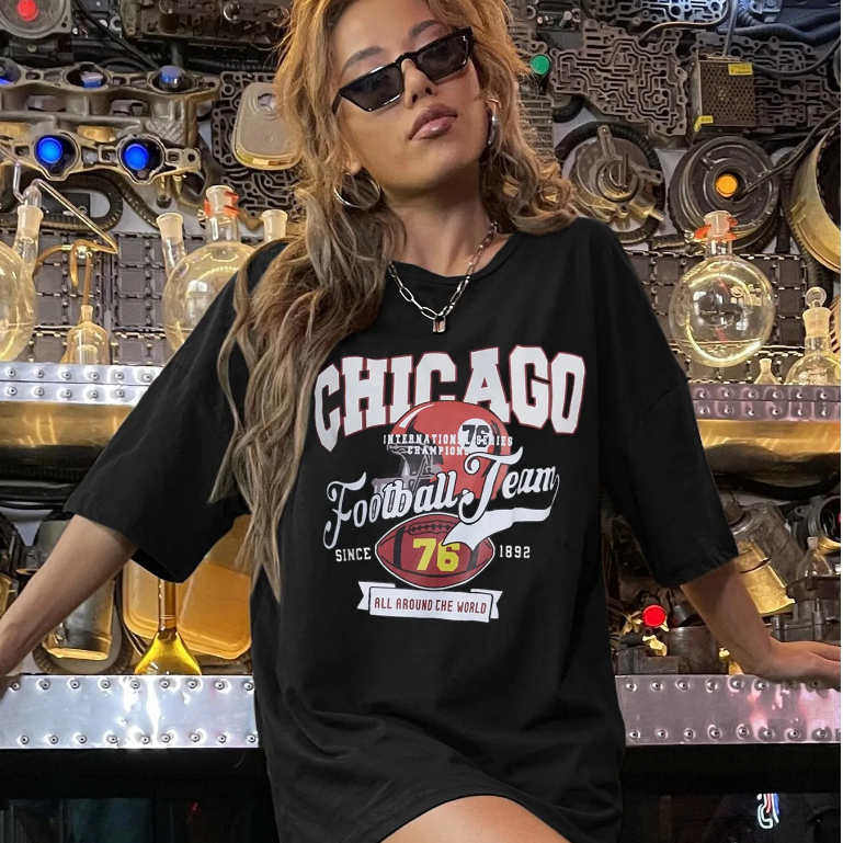 Camiseta FemininA Estilo Oversized Larga Chicago Futebol Americano Estampa Estilosa Tecido Confortavel