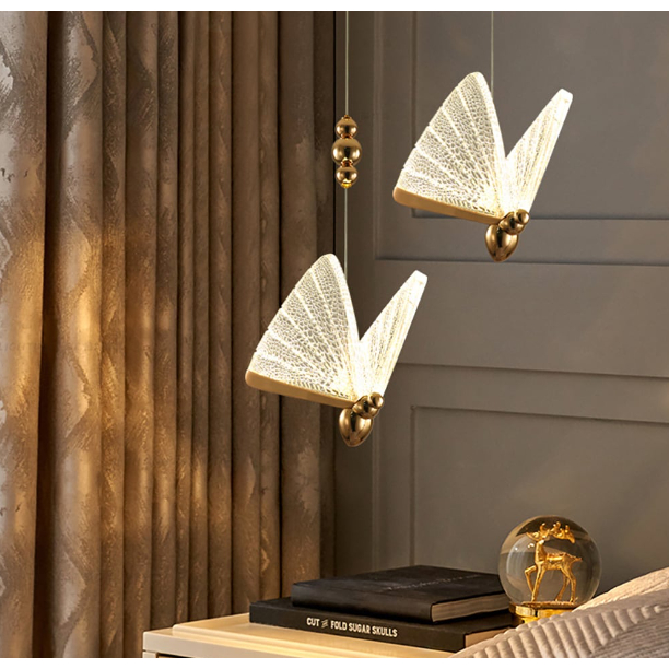 Pendente Luminária Lustre Borboleta Cristal 22cm 3000k Bivolt Decoração Moderna Dourado Bivolt