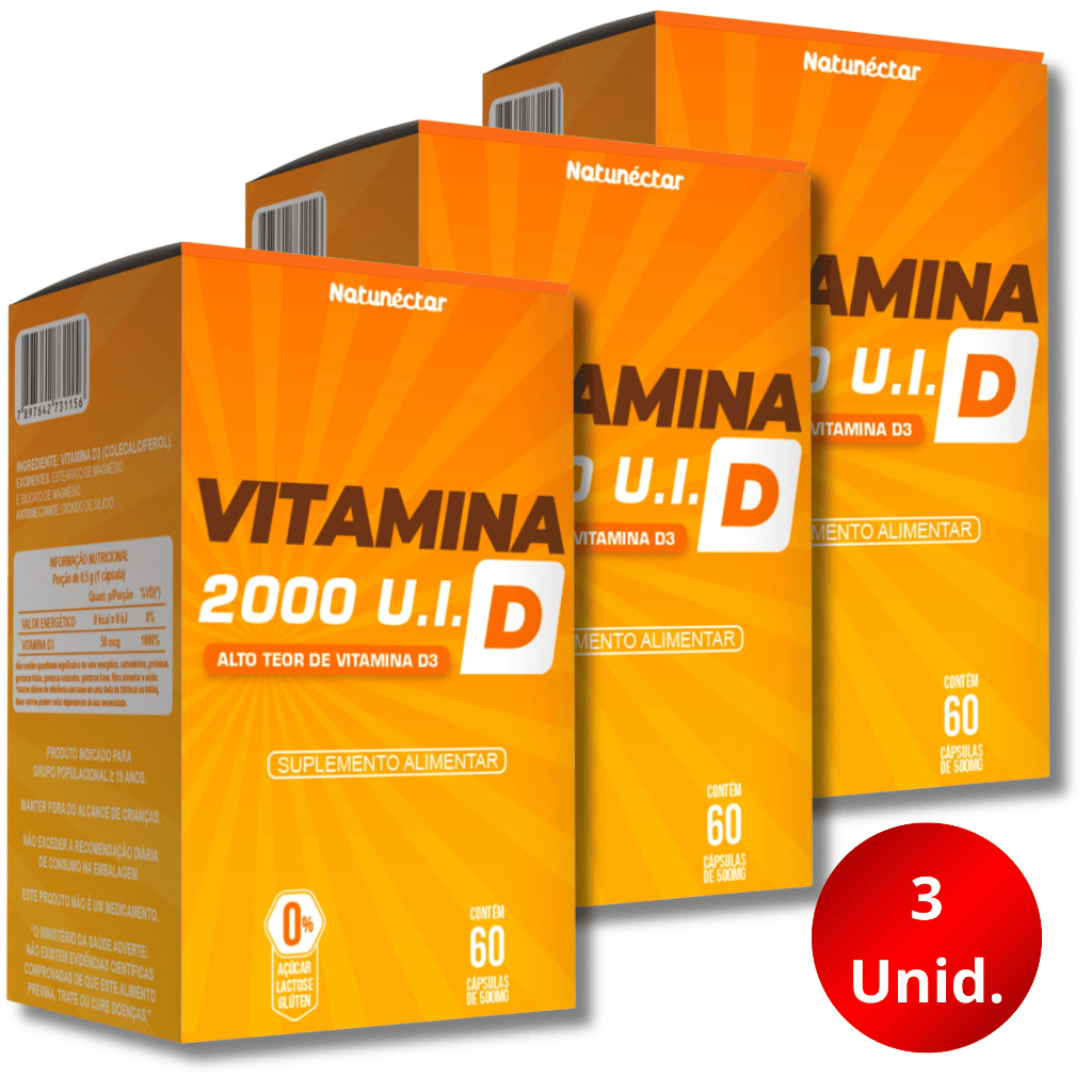 Combo 3 unid Vitamina D 60 capsulas Natunéctar Total 180 cápsulas