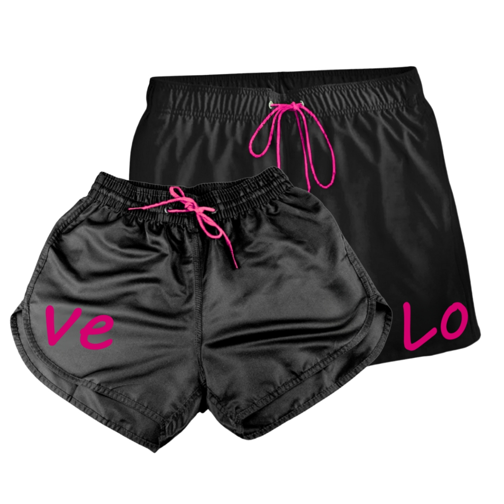 Kit Casal Short Moda Praia Mozao Bermuda Love Combinando em Oferta na Shopee