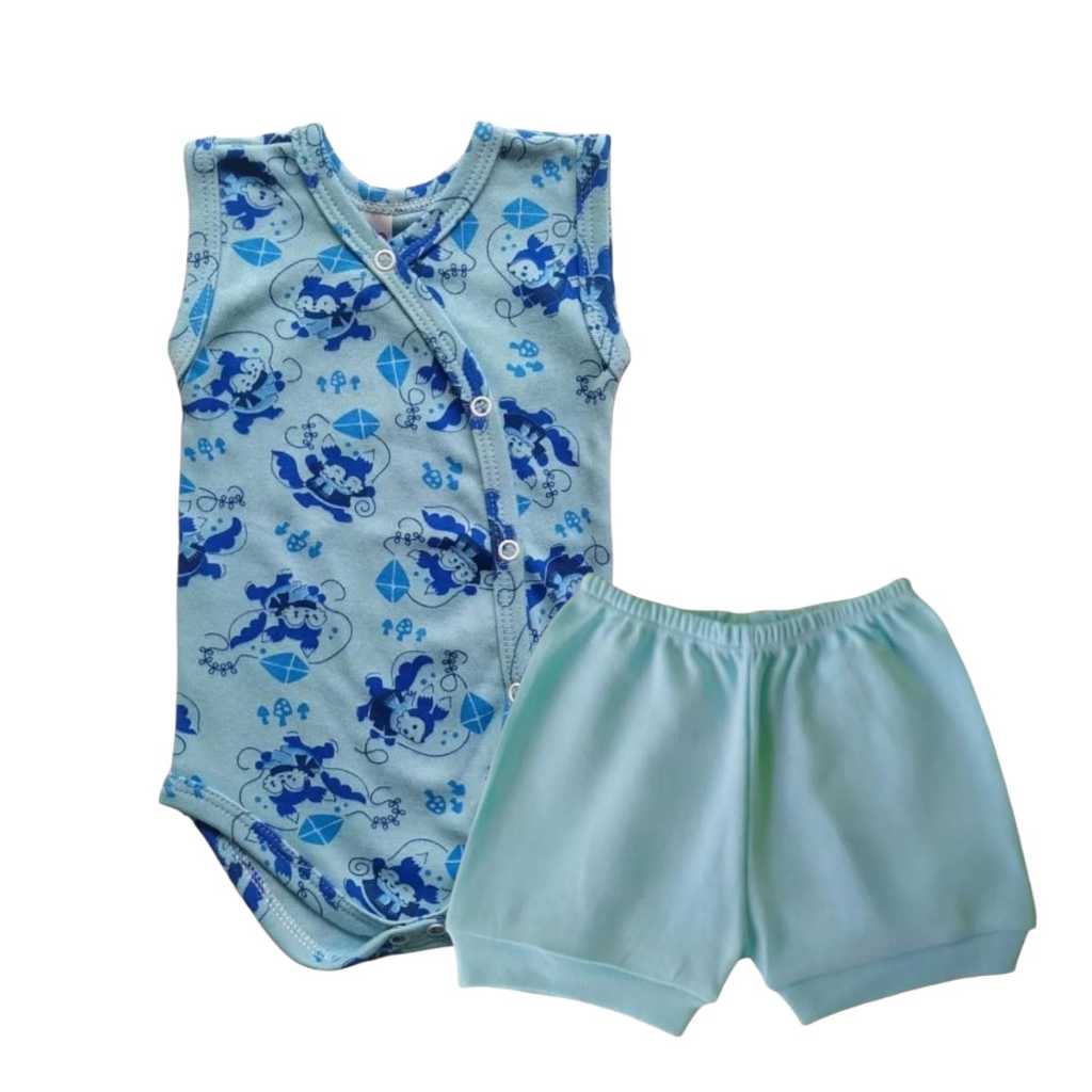 4 Pçs - 2 Body Kimono Regata + 2 Short Roupa De Bebê Atacado Conjunto Para Bebe