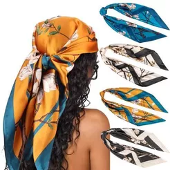 kits 2 / 4 Lenços Cetim Seda Elegante Primavera Grande 90x90 cm variados
