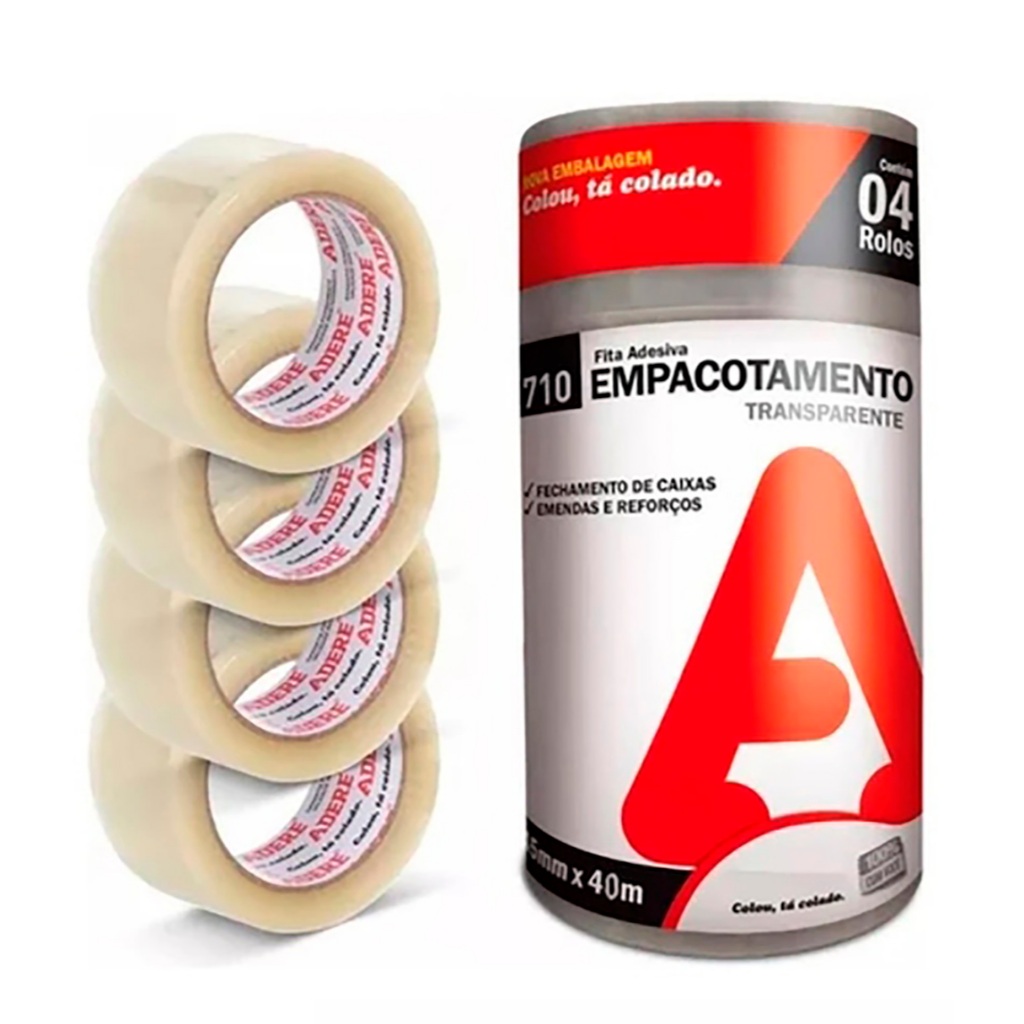 Kit 4 Fitas Adesivas Para Empacotamento 45mmx40m Transparente Adere - Stationery