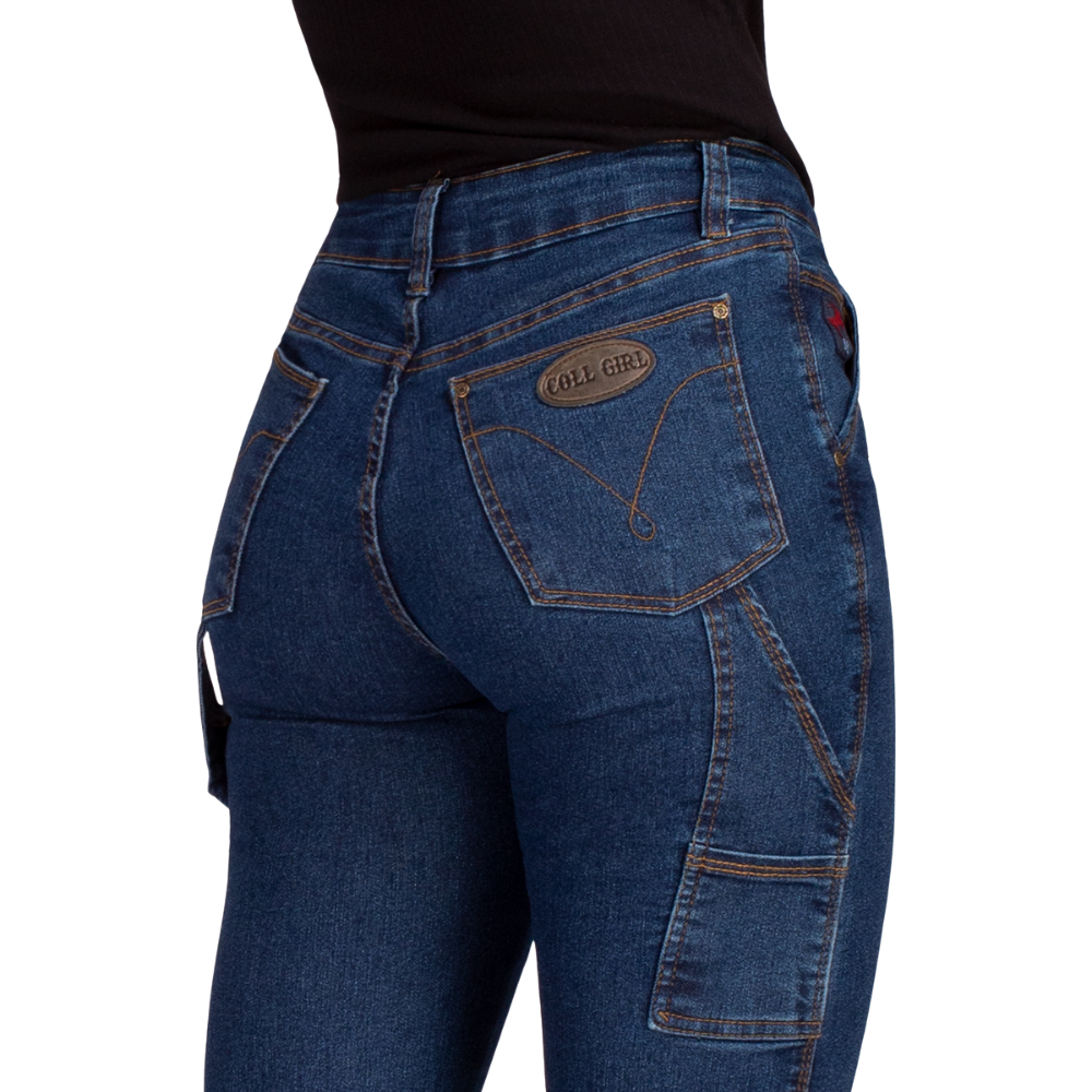 Calça Jeans Feminina Carpinteira Country Cintura Alta 34 ao 48 Barra Larga Uso com Bota Boiadeira