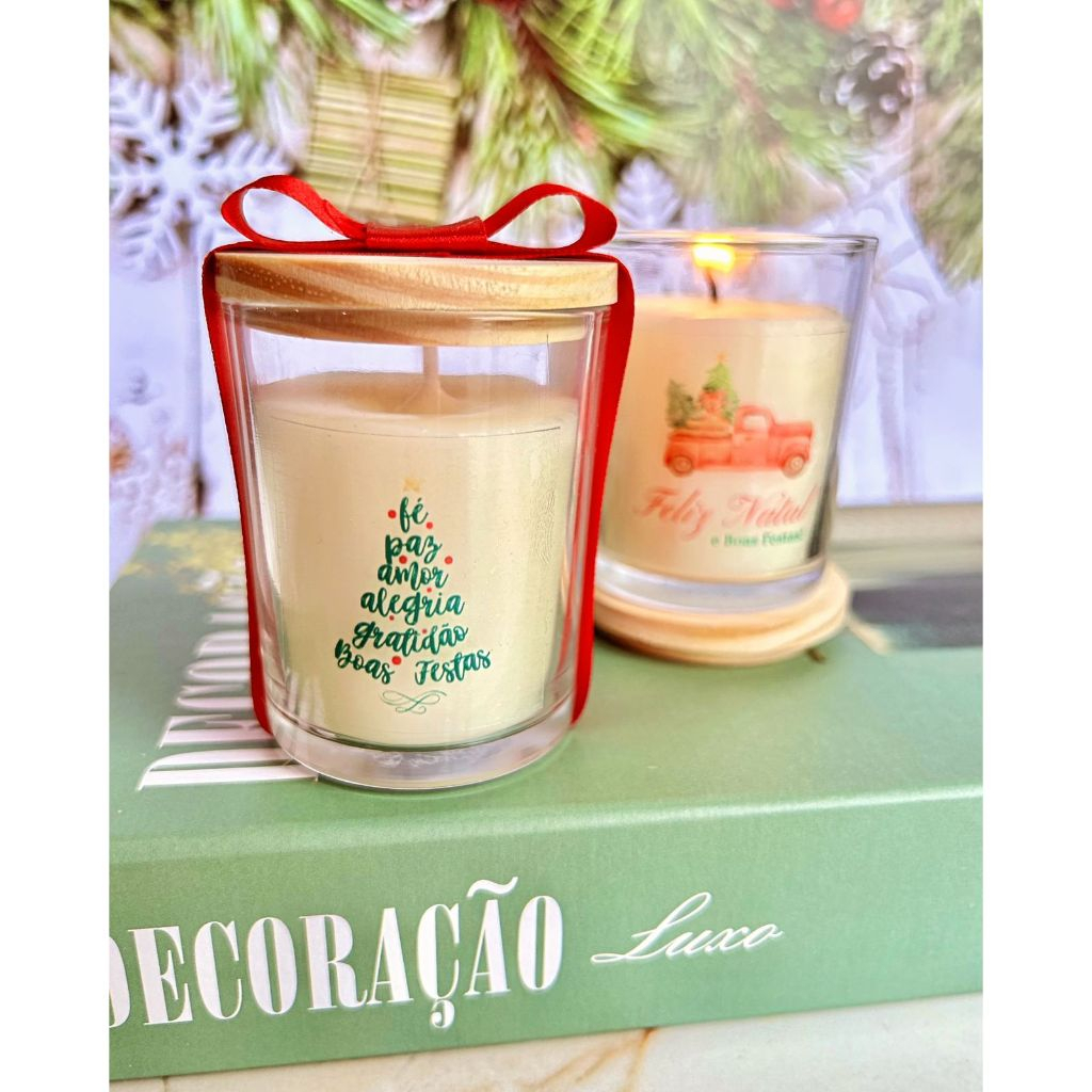 Lembrancinha de Natal 2025 vela aromática no saquinho de organza