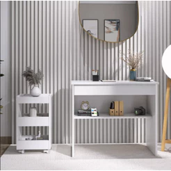 Conjunto Mesa Escrivaninha Organizadora + Carrinho Multiuso Branco