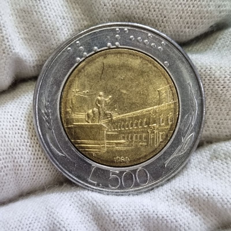 Moeda Itália 500 Liras com BRAILE - MBC - Bimetálica