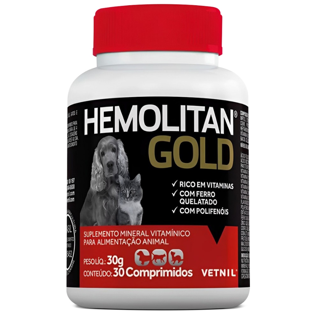 Suplemento Vitaminico Hemolitan Gold Vetnil 30Comp. em Oferta na Shopee