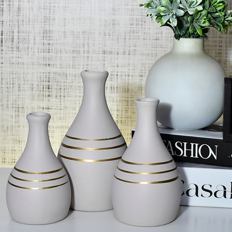 Kit Jarros Trio 3 Vaso Ceramica Enfeite Decorativo Centro  Mesa Sala enfeite rack Aparador Nicho
