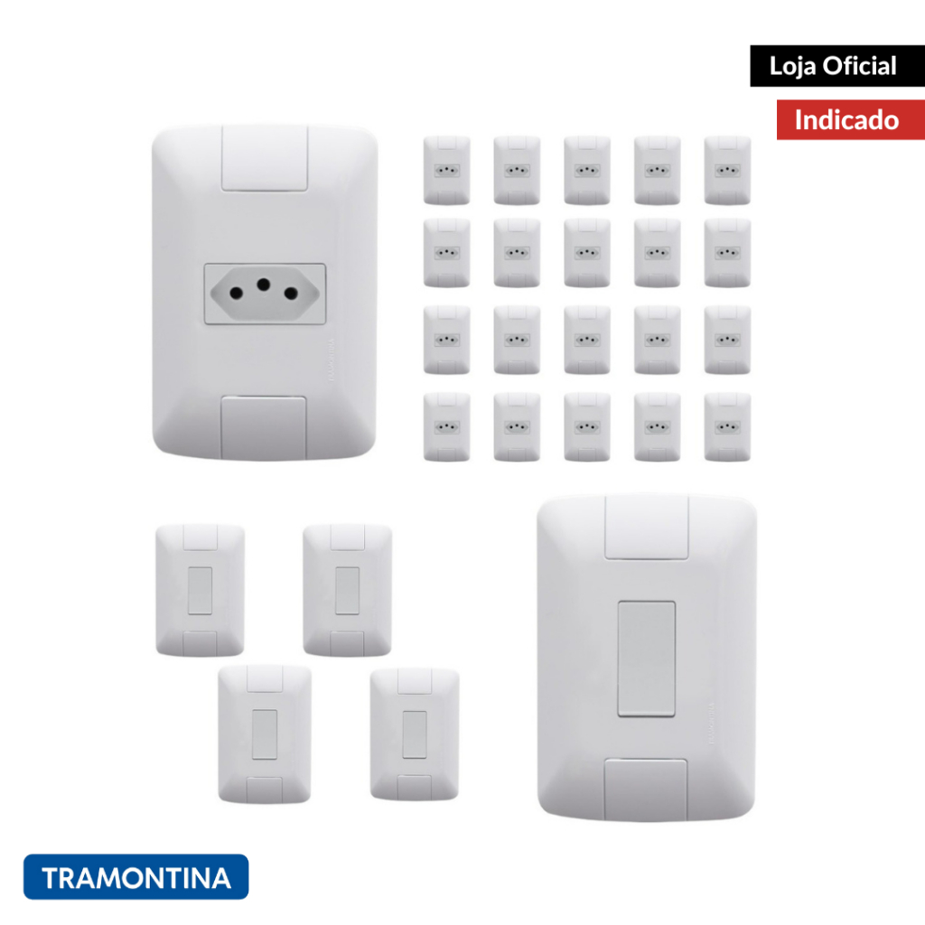 Kit 20 Tomadas 10A + 5 Interruptor Tramontina Aria Branco Placa Espelho 4x2