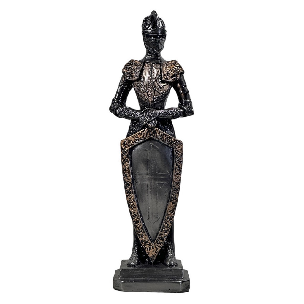 Guerreiro Soldado Medieval Na Base Escudo Estátua Decorativa