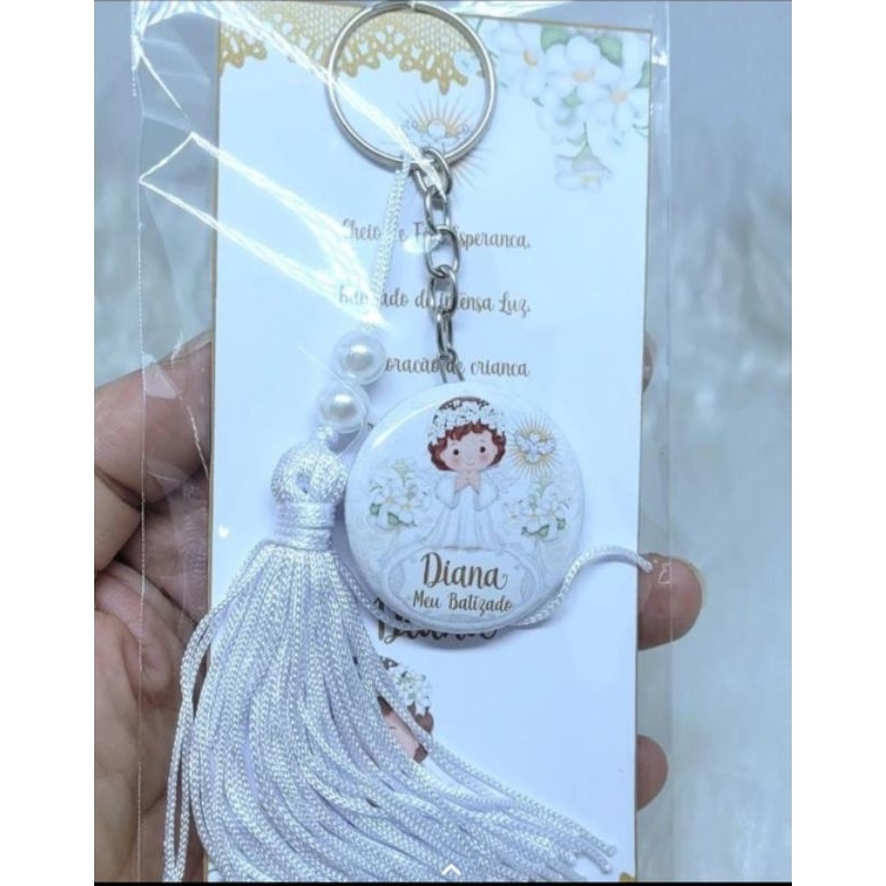 kit 15 chaveiros personalizados batizado para lembrancinha.