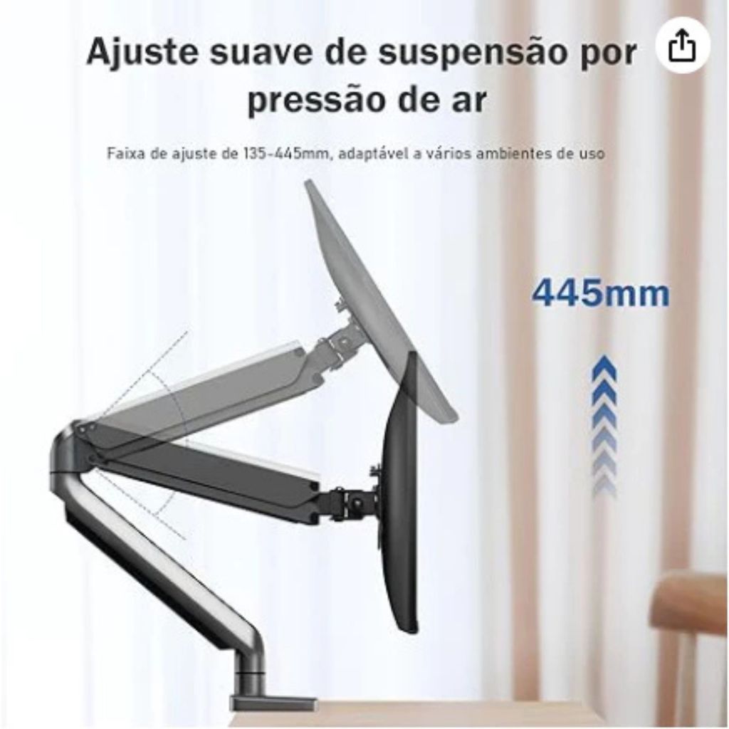 Suporte de Monitor Articulado Metal Mesa Para Pc Tv/Monitor De 17 Até 30 Preto  BMAX-25