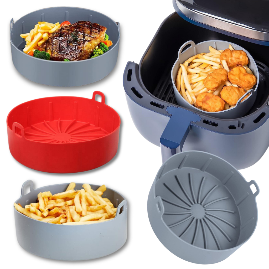 Kit 2 Forma De Silicone Para Air Fryer Forno Microondas Fritadeira Assadeira Reutilizável Antiaderente Flexível