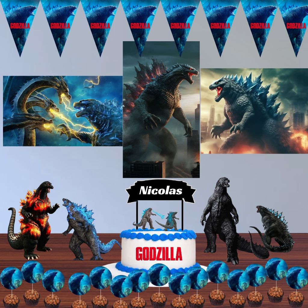 Kit Só Um Bolinho Tema Godzilla - Shin Godzilla - A Festa Perfeita! - Kit Pronto Festa em Casa