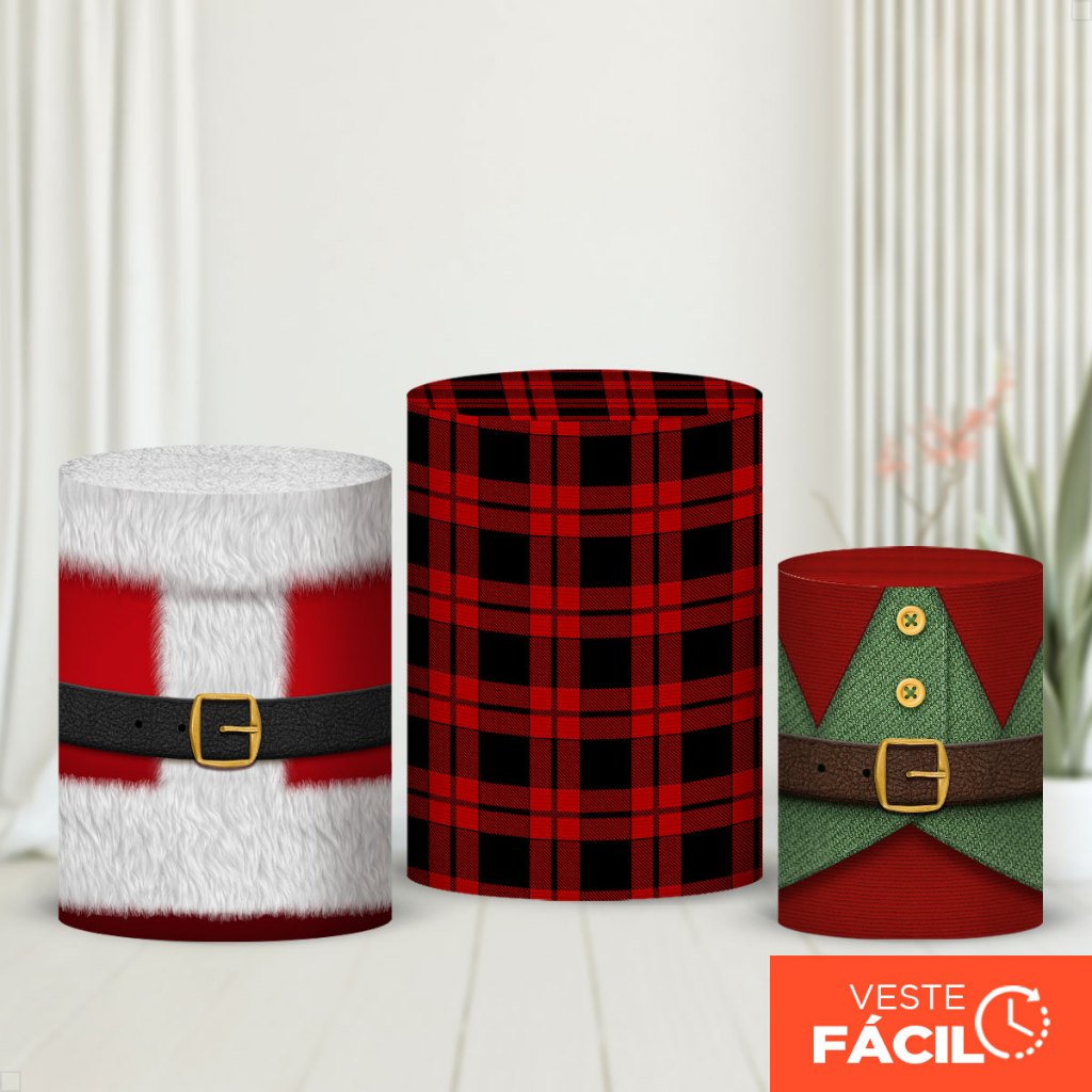 Capa Trio De Cilindro Festa Decoração Natal 3D Sublimado Em Tecido Com Elástico em Oferta na Shopee