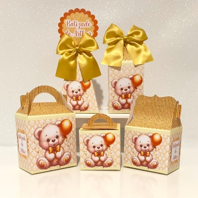 Kit Caixas Batizado Menino / Personalizadas /  Festa Infantil / Aniversário / Dourado