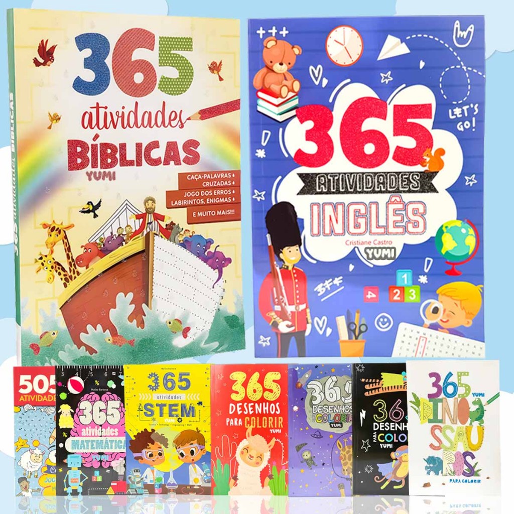 Coleção Livro Infantil 365 Desenhos Para Colorir Atividades Educativas Capa C/ Glitter Folhas Brancas Premium em Oferta na Shopee