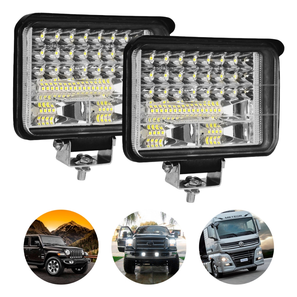 Par Farolete Milha Led Retangular 90w Trator Carro Jeep Troller Caminhão 12v 24v