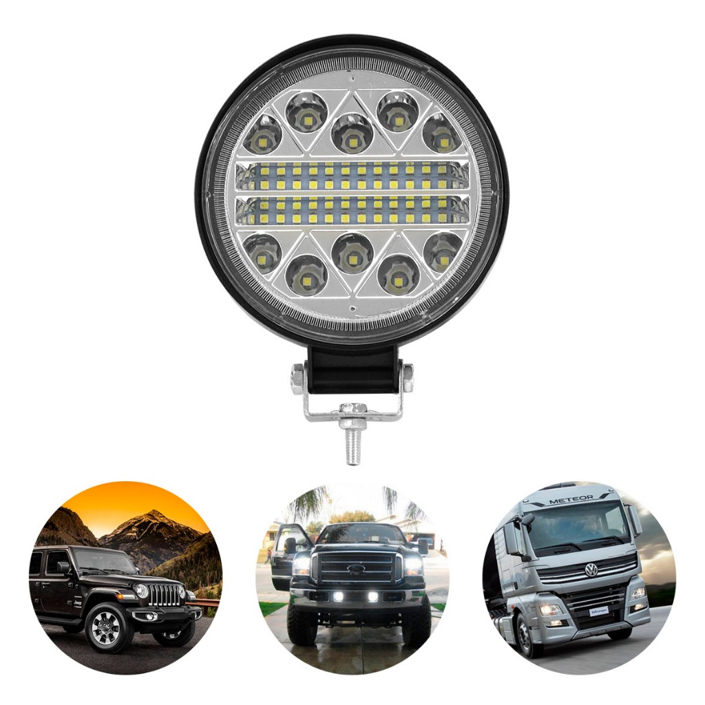 Farol Milha Led Universal Redondo 102w 12v 24v Off Road Jeep Troller 4x4 Caminhão