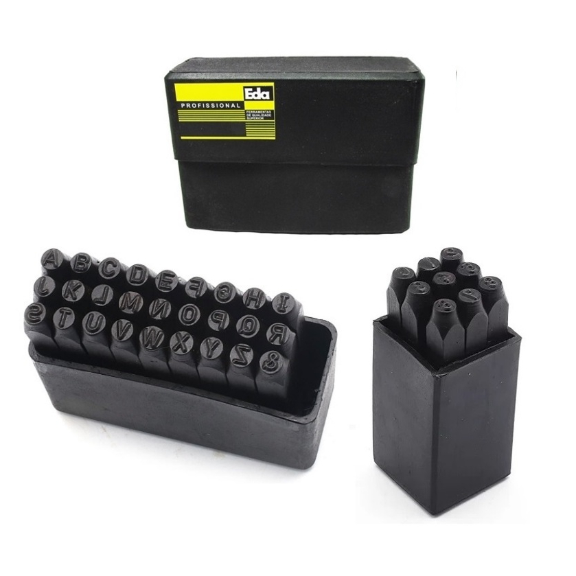 JOGO MARCADOR PINO PUNÇÃO ALFABETO E ALGARISMO 8 MM - 36 PEÇAS