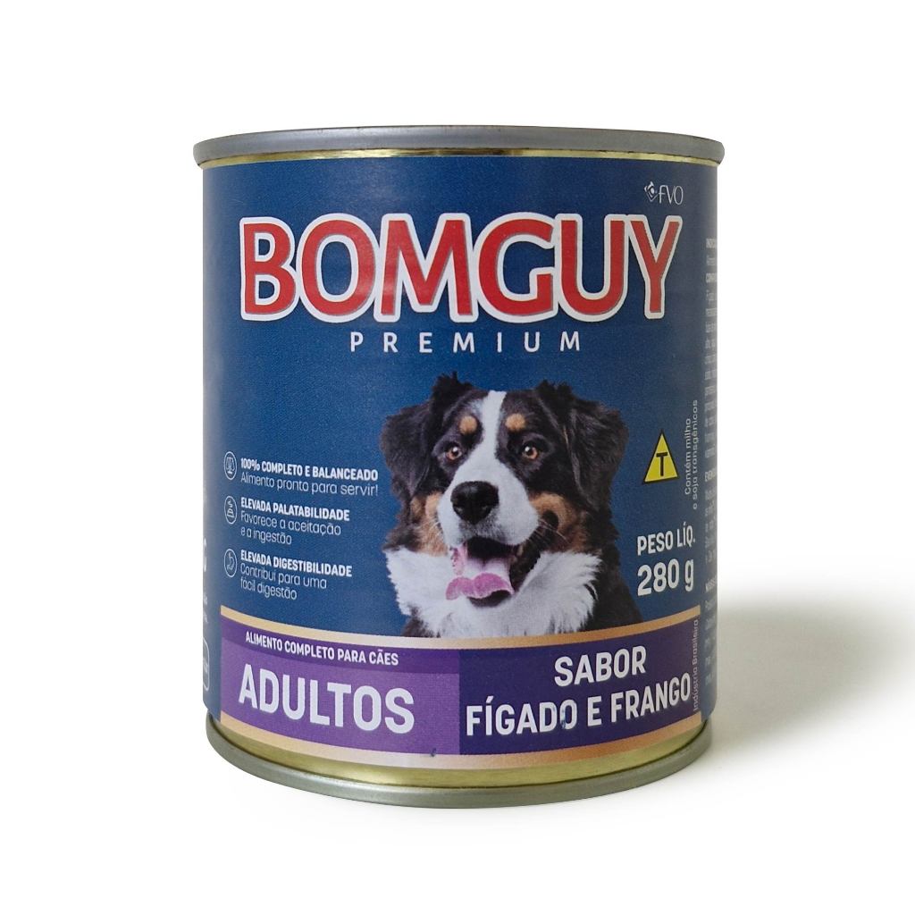 Bomguy Premium Patê Sabor Fígado e Frango Ração Úmida para Cães Adultos 280g FVO - Pets