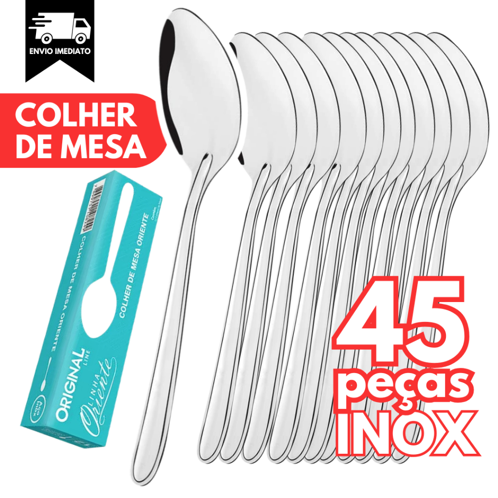 Kit Colher de Mesa Jogo 45 pçs Aço Inox para Comida Jantar Mesa Cozinha Casa Talher