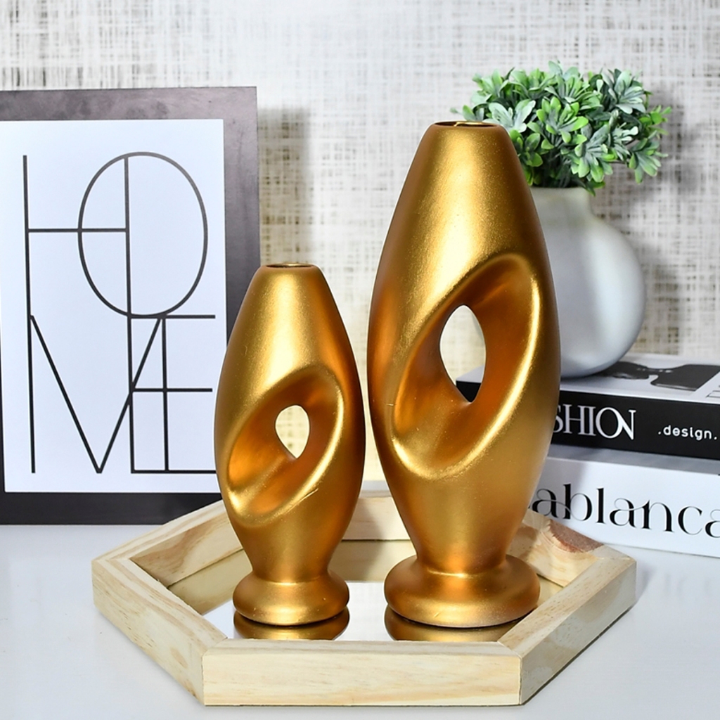 Kit Bandeja + Dupla Decorativo Ceramica Enfeite Jarro Centro Mesa rack sala moderno objeto decoração