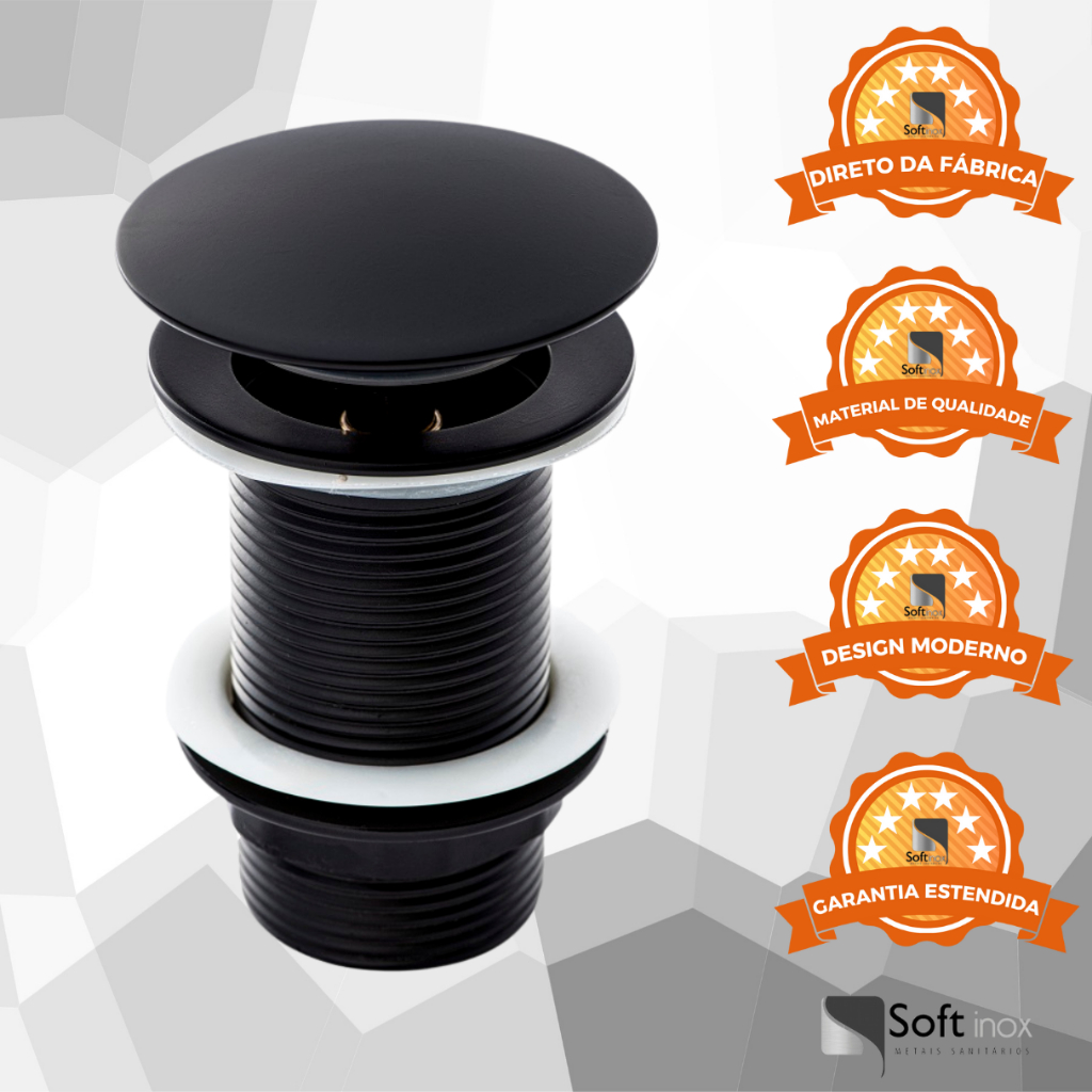 Válvula Click De Inox Ralo P/ Cuba Pia de Banheiro Lavatório 1.1/4 Preto Black d