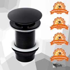 Válvula Click De Inox Ralo P/ Cuba Pia de Banheiro Lavatório 1.1/4 Preto Black de 4cm