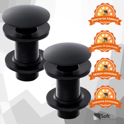 Kit 2 Válvulas Click Luxo Inteligente Inox P/cuba 7/8 Preta de 3 cm
