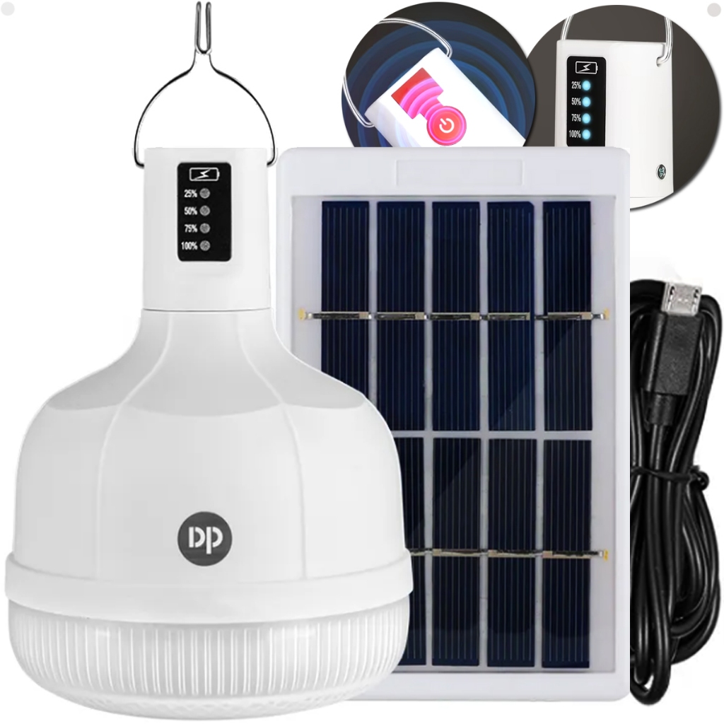 Lâmpada Luminária Camping Recarregável Usb Com Placa Solar Bateria