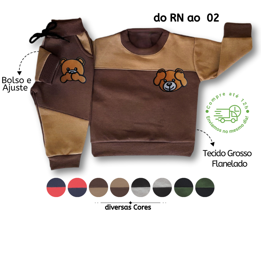 Conjunto Moletom Roupa de Frio infantil Bebê Moletom Grosso