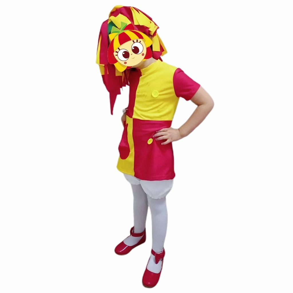 Fantasia da Emília Infantil - Vestido, Shorts e Peruca em Poliéster em Oferta na Shopee