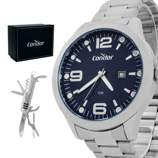 Relógio Masculino Condor Prata Azul Speed Original Resistente à Água Garantia 1 ano + Kit Canivete em Oferta na Shopee