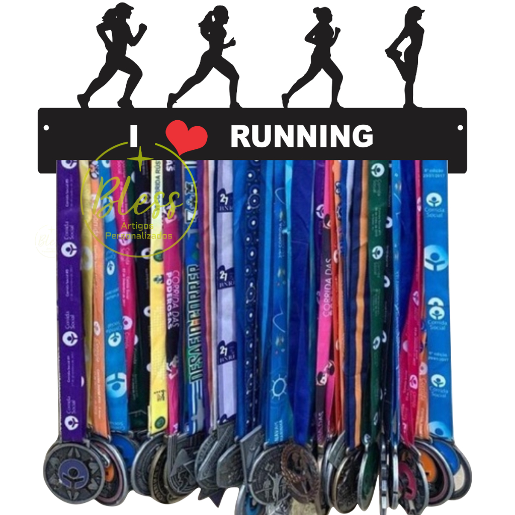 Porta Medalhas I love Running Corrida Feminino QUADRO DECORATIVO