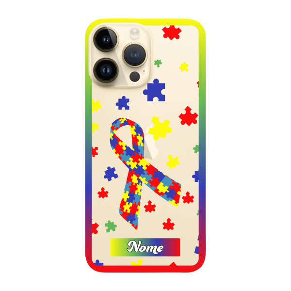Capinha para iPhone 14 Pro Max Anti Impacto Personalizada - Autismo - Autista - com nome e fundo transparente