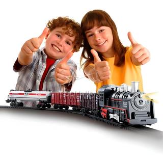 Trem Brinquedo com Som e Luz Trilho 2m Trenzinho Maria Fumaça Locomotiva Pista Infantil Ferrorama