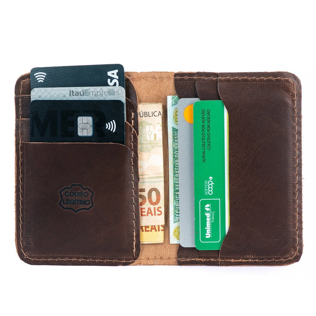 Carteira Porta Cartão Masculina Pequena Couro Legitimo CNH Habilitação Dinheiro