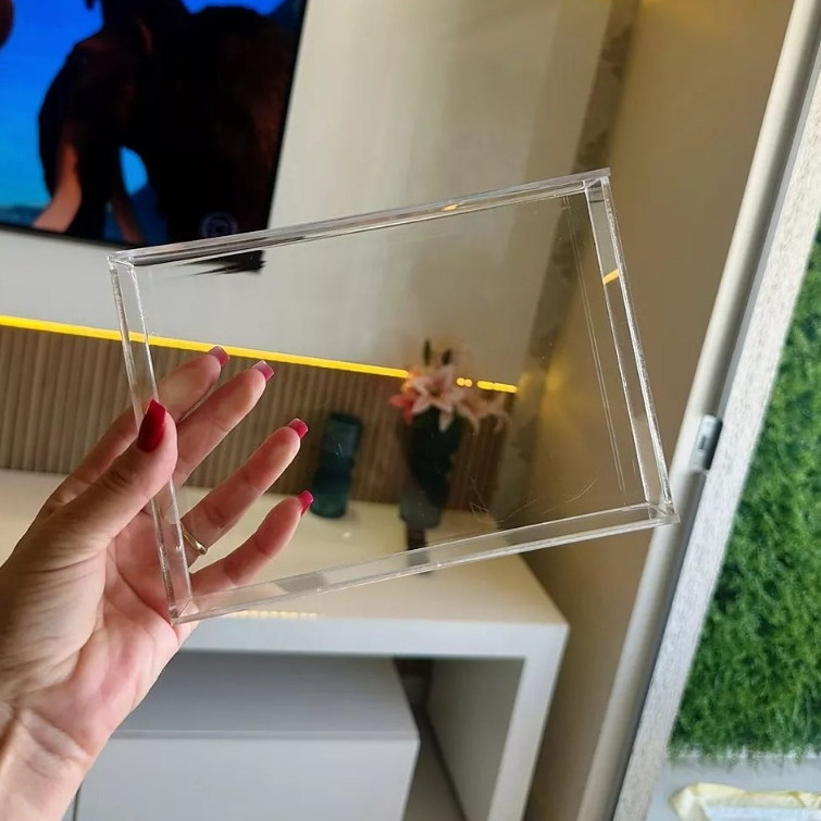 Bandeja Retangular em Acrilico Transparente Decoração Organizadora 3mm