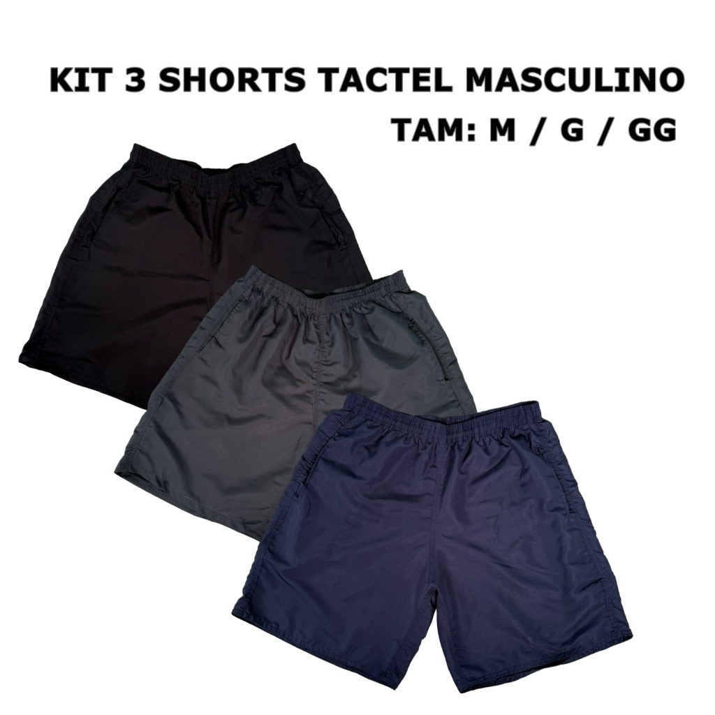 Kit 3 Bermudas Masculinas Lisas Tactel Academia Piscina Praia Caminhada em Oferta na Shopee