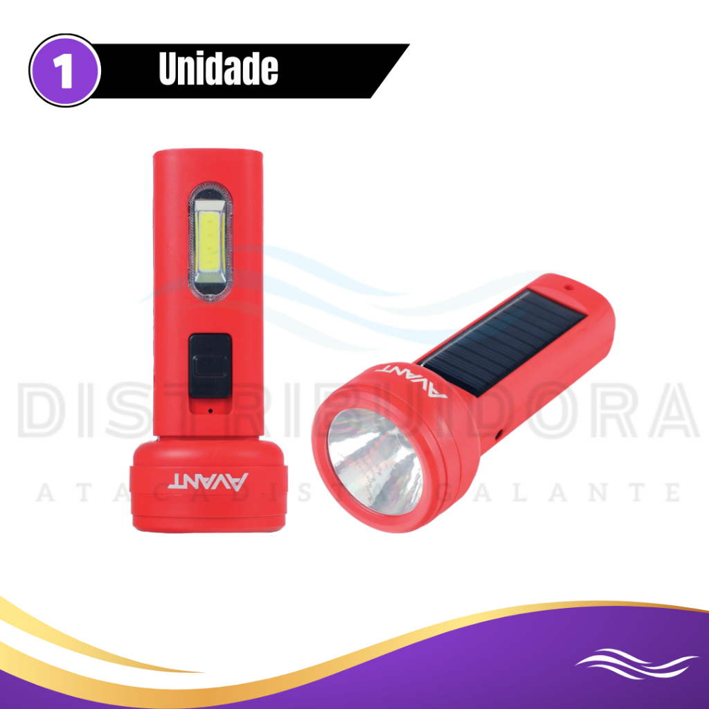 Lanterna Solare Recarregável Led 1,5w Tática Camping USB e Energia Solar Avant