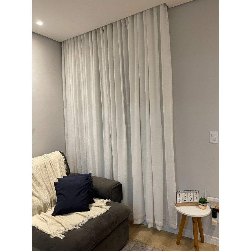 Cortina Trilho Suíço Simples Voil Linho Com Forro Microfibra Largura 2,00m