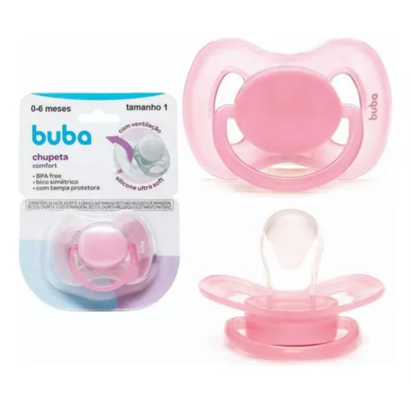 Chupeta Rosa - Tamanho 1 (+0 á 6 Meses) Buba - Comfort Soft