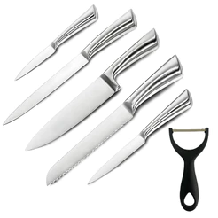 Kit 5 Faca Profissional De Aço Inoxidável + 1 Descascador - Jogo de Cozinha 6 Peças
