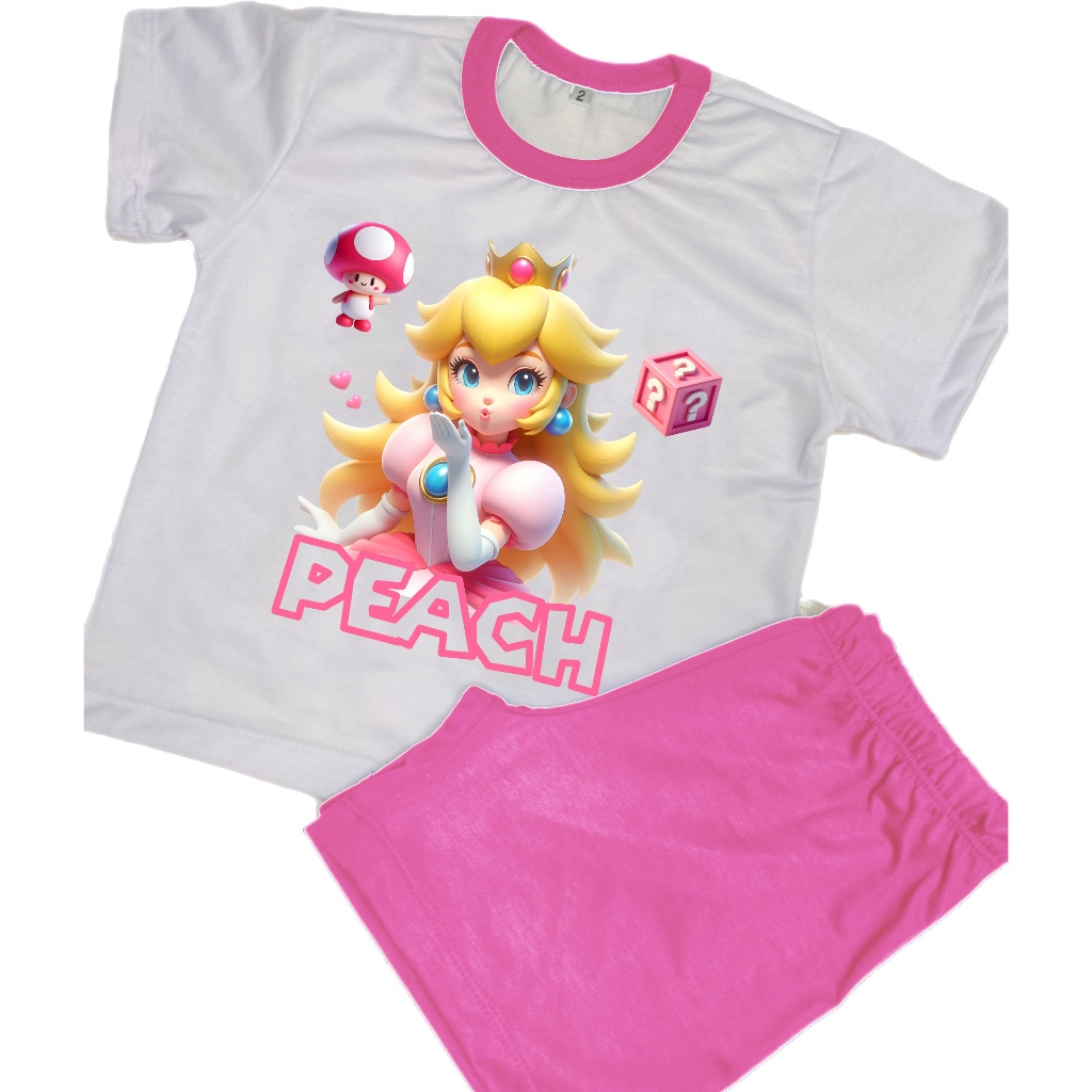 Pijama infantil Peach Super Mário, pricesa peach, presente criança