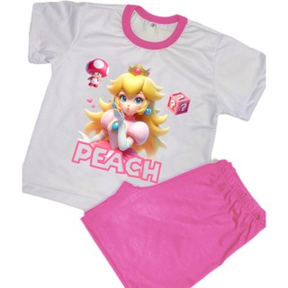 Pijama infantil Peach Super Mário, pricesa peach, presente criança