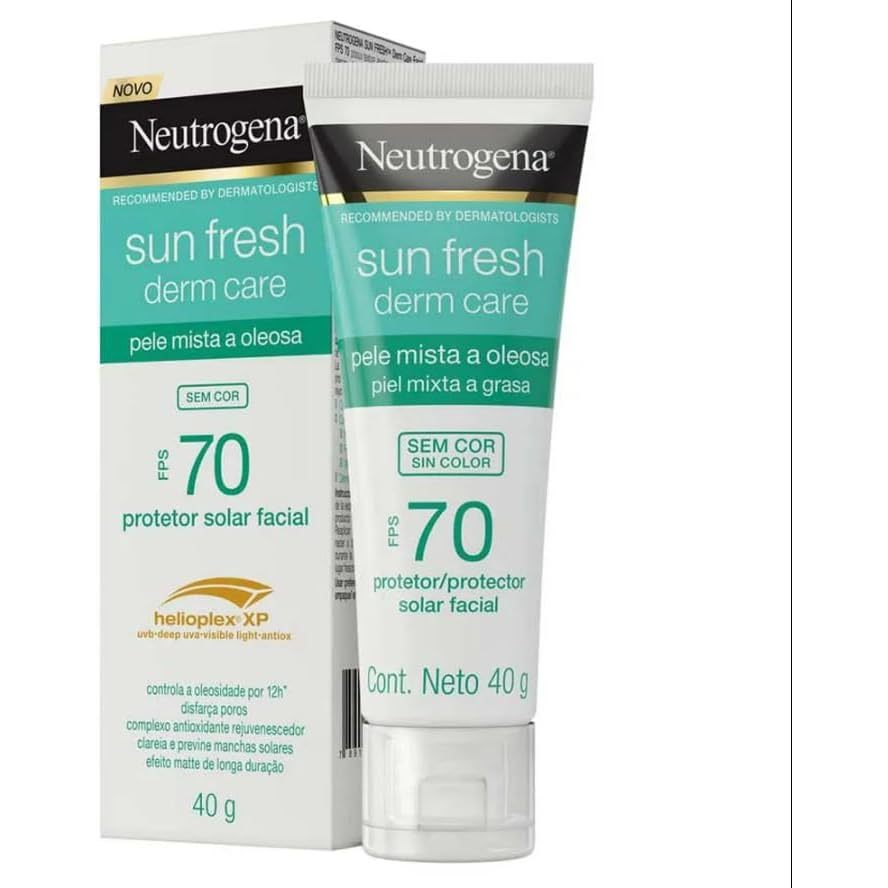 Neutrogena Sun Fresh Protetor Solar Facial Para Pele Oleosa Derm Care Sem Cor FPS 70, 40g